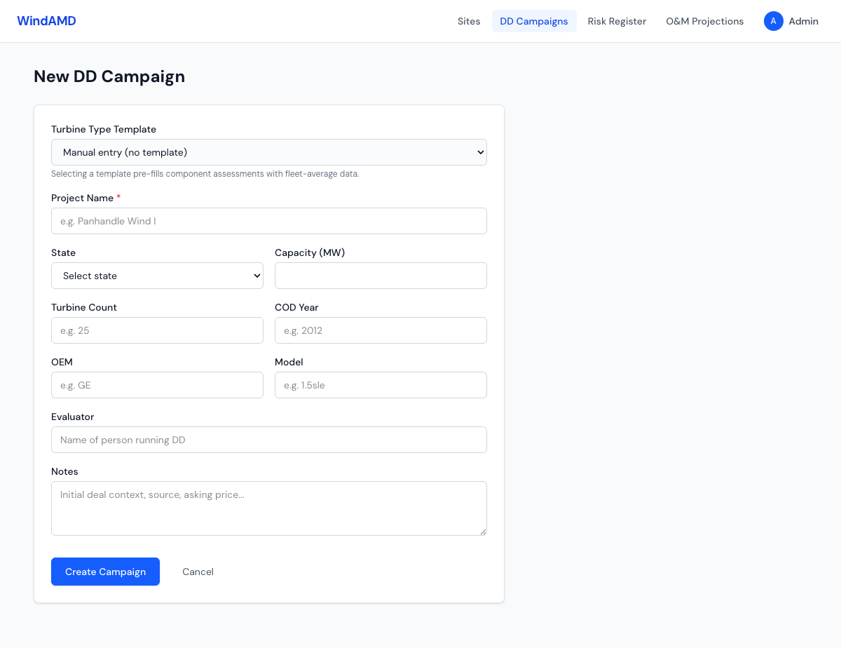 New DD Campaign form